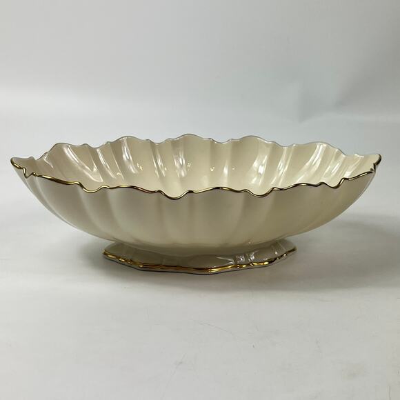 Lenox Symphony Scalloped Oval Centerpiece Serving Bowl 24K Gold Trim USA - Picture 1 of 12